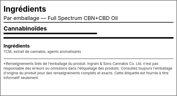 Liste d'ingrédients — Huile Full Spectrum CBN+CBD