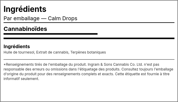Liste d'ingrédients — Gouttes Calm