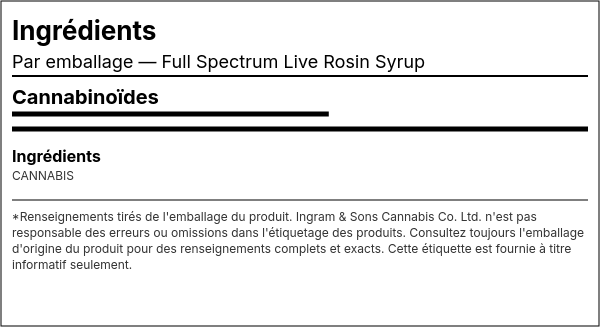 Liste d'ingrédients — Spectre Complet Live Rosin Sirop