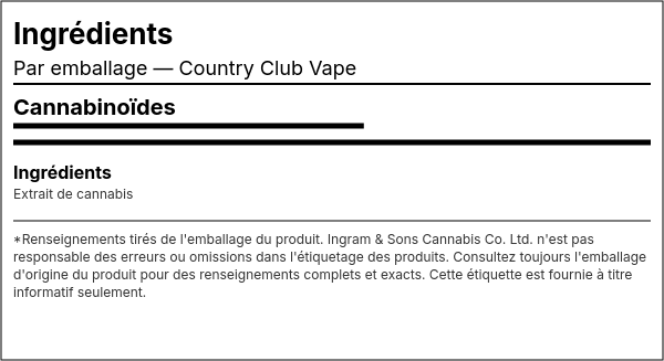 Liste d'ingrédients — Country Club Vape