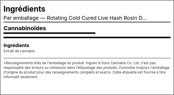 Liste d'ingrédients — Vapoteuse Jetable Rotative au Live Hash Rosin Cured à Froid