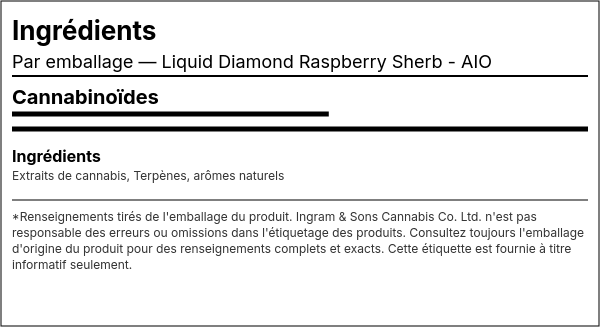 Liste d'ingrédients — Liquid Diamond Raspberry Sherb - AIO