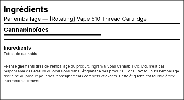 Liste d'ingrédients — [Rotating] Vape 510 Thread Cartouche