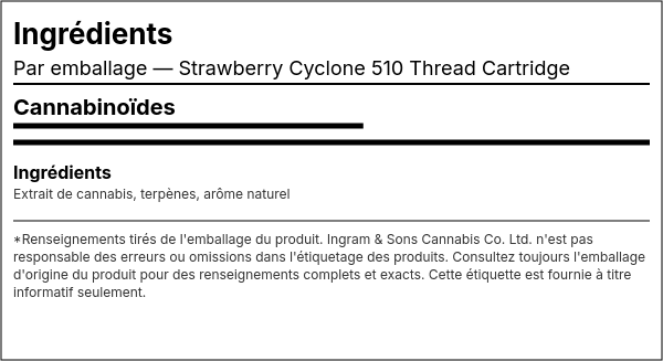 Liste d'ingrédients — Strawberry Cyclone