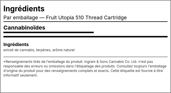 Liste d'ingrédients — Fruit Utopia 510 Thread Cartouche