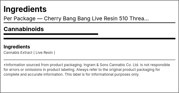 Ingredient list — Cherry Bang Bang Live Resin 510 Thread Cartridge Vape