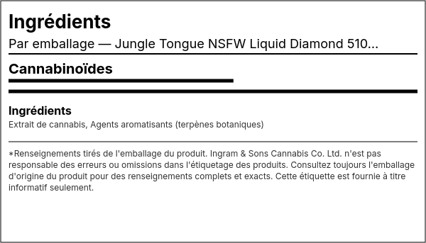 Liste d'ingrédients — Jungle Tongue NSFW Liquid Diamond 510 Thread Cartouche