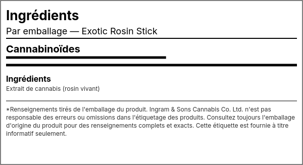 Liste d'ingrédients — Bâton de Rosin Exotique