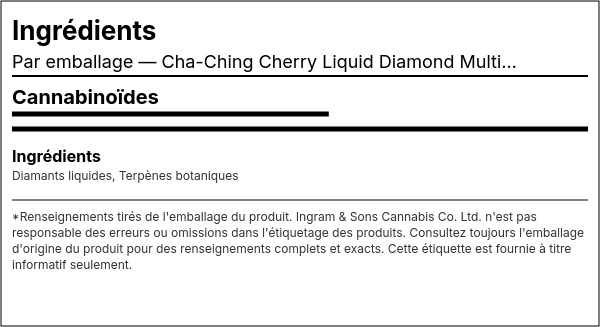 Liste d'ingrédients — Cha-Ching Cherry Diamant Liquide Multi-Température AIO