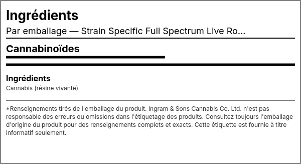 Liste d'ingrédients — Rosin Vivant Spécifique à la Souche Spectre Complet AIO