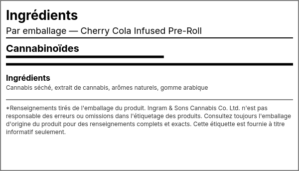 Liste d'ingrédients — Cherry Cola Préroulé Infusé