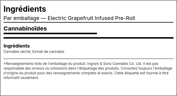 Liste d'ingrédients — Préroulé Infusé Electric Grapefruit