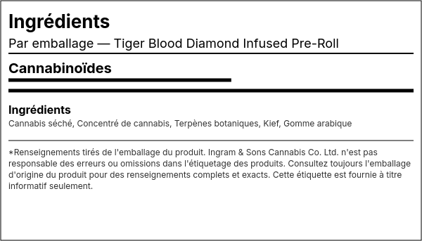 Liste d'ingrédients — Tiger Blood Diamond Préroulé Infusé