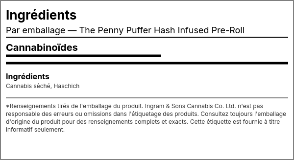 Liste d'ingrédients — The Penny Puffer Hash Infusé Préroulé