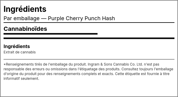 Liste d'ingrédients — Haschich Purple Cherry Punch