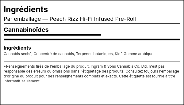 Liste d'ingrédients — Peach Rizz Hi-Fi Préroulé Infusé