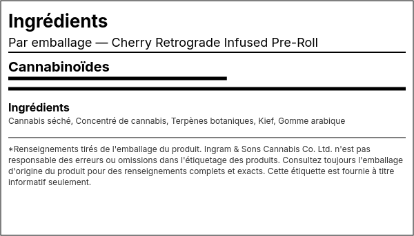 Liste d'ingrédients — Cherry Retrograde Préroulé Infusé