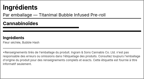 Liste d'ingrédients — Titanimal Bubble Préroulé Infusé