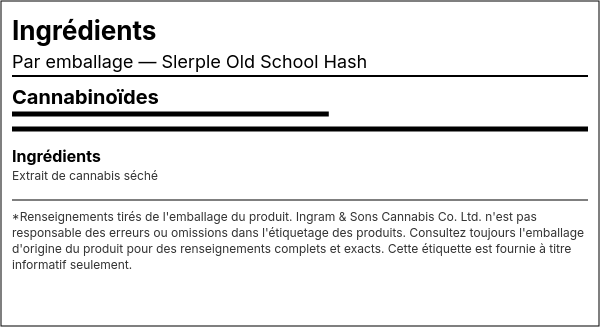 Liste d'ingrédients — Slerple Old School Hash