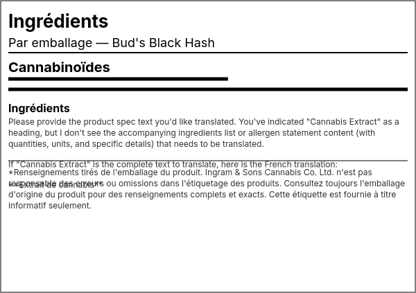Liste d'ingrédients — Bud's Black