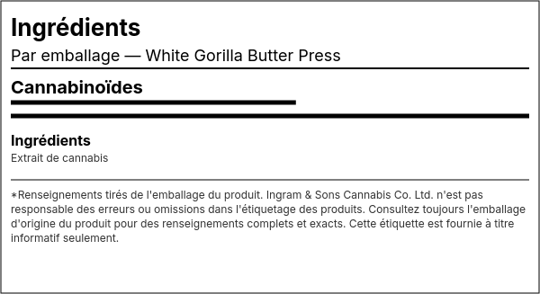 Liste d'ingrédients — White Gorilla Butter Press