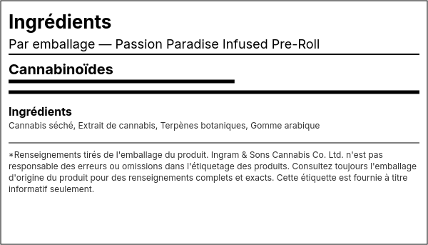 Liste d'ingrédients — Passion Paradise Préroulé Infusé