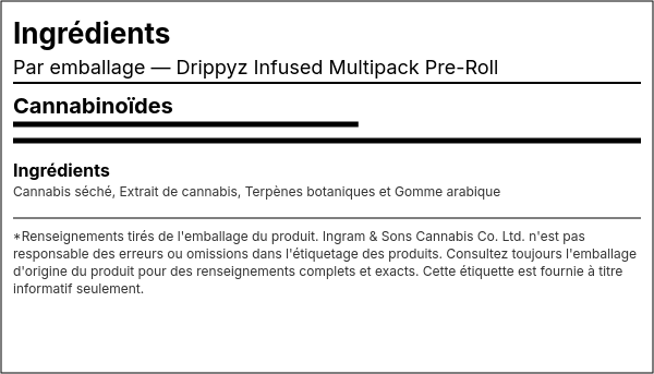 Liste d'ingrédients — Drippyz Multipaquet Préroulé Infusé