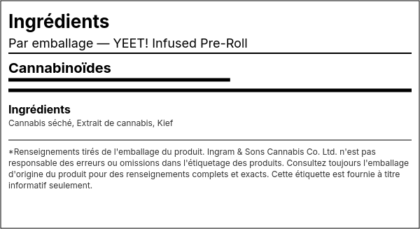 Liste d'ingrédients — YEET! Préroulé Infusé