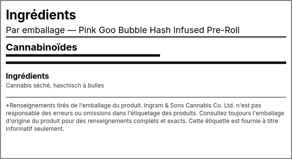 Liste d'ingrédients — Pink Goo Bubble Hash Préroulé Infusé