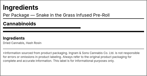 Ingredient list — Snake in the Grass Infused
