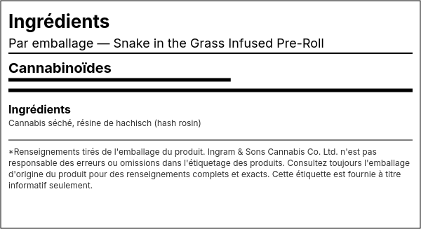 Liste d'ingrédients — Snake in the Grass Préroulé Infusé