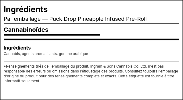 Liste d'ingrédients — Puck Drop Pineapple Préroulé Infusé