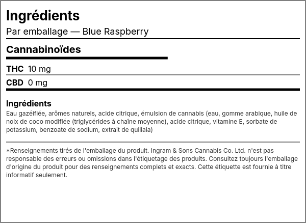 Liste d'ingrédients — Blue Raspberry