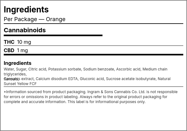 Ingredient list — Orange