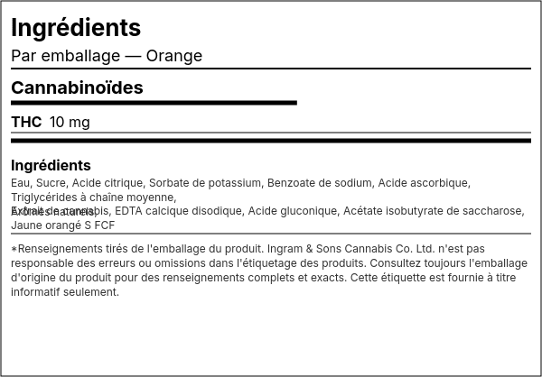 Liste d'ingrédients — Orange