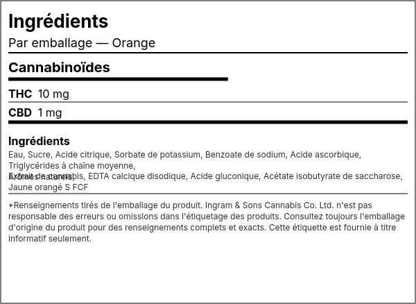 Liste d'ingrédients — Orange