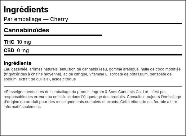 Liste d'ingrédients — Cherry