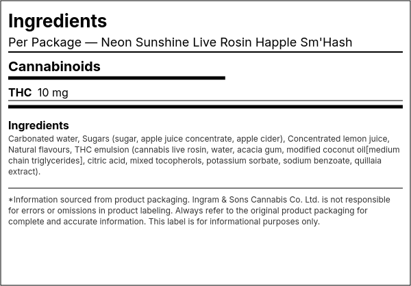 Ingredient list — Neon Sunshine Live Rosin Happle Sm'Hash