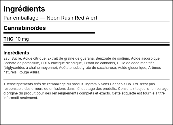 Liste d'ingrédients — Neon Rush Red Alert