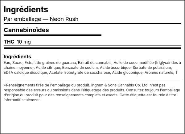 Liste d'ingrédients — Neon Rush