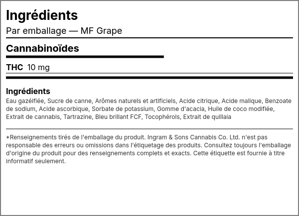 Liste d'ingrédients — MF Grape