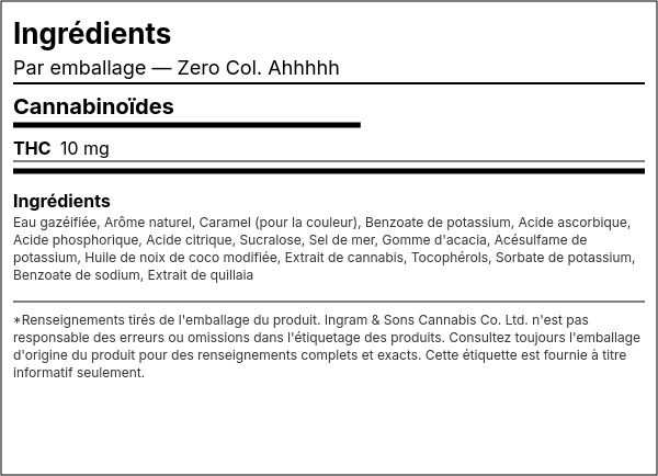 Liste d'ingrédients — Zero Col. Ahhhhh