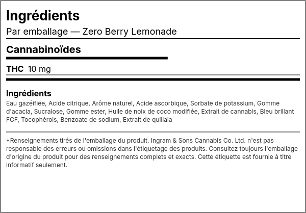 Liste d'ingrédients — Zero Berry Lemonade