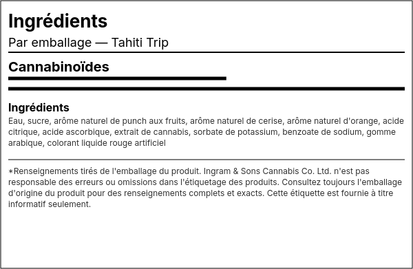 Liste d'ingrédients — Tahiti Trip