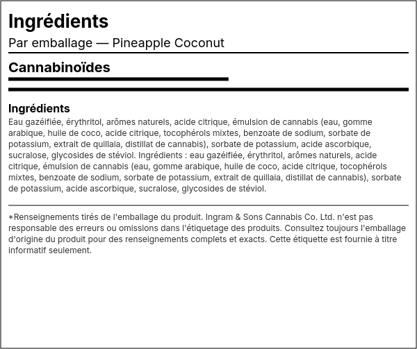 Liste d'ingrédients — Pineapple Coconut