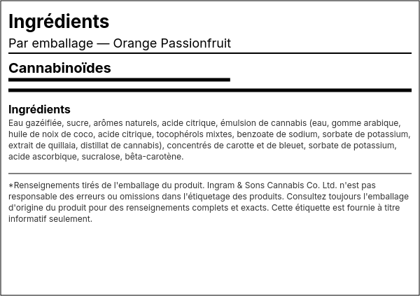 Liste d'ingrédients — Orange Passionfruit