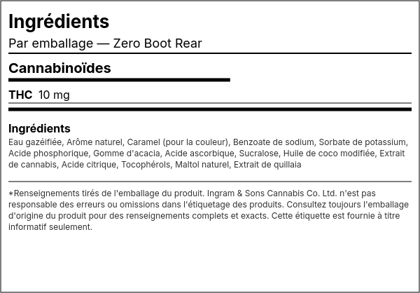 Liste d'ingrédients — Zero Boot Rear