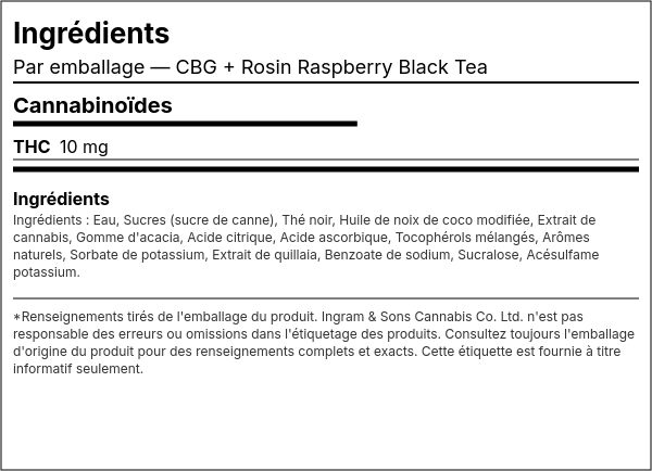 Liste d'ingrédients — CBG + Rosin Raspberry Black Tea