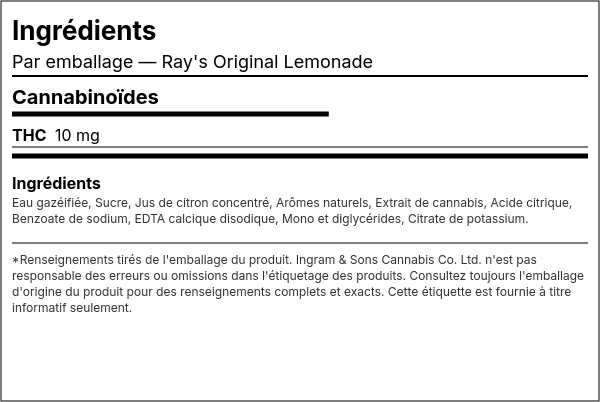 Liste d'ingrédients — Ray's Original Lemonade
