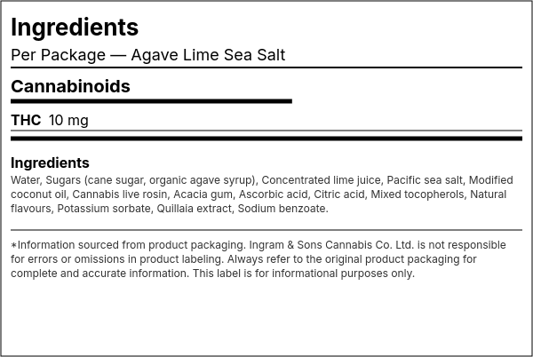 Ingredient list — Agave Lime Sea Salt